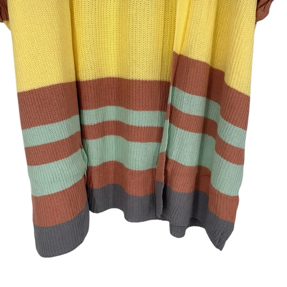 Umgee Color Block Open Front Longline Cardigan size Medium NWT Tan Yellow